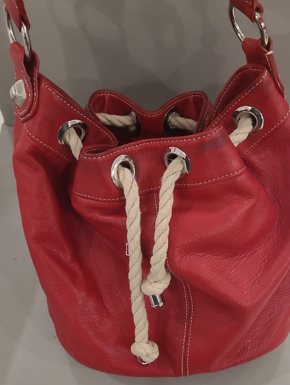 Red Tignanello Bucket Bag with Rope Accent